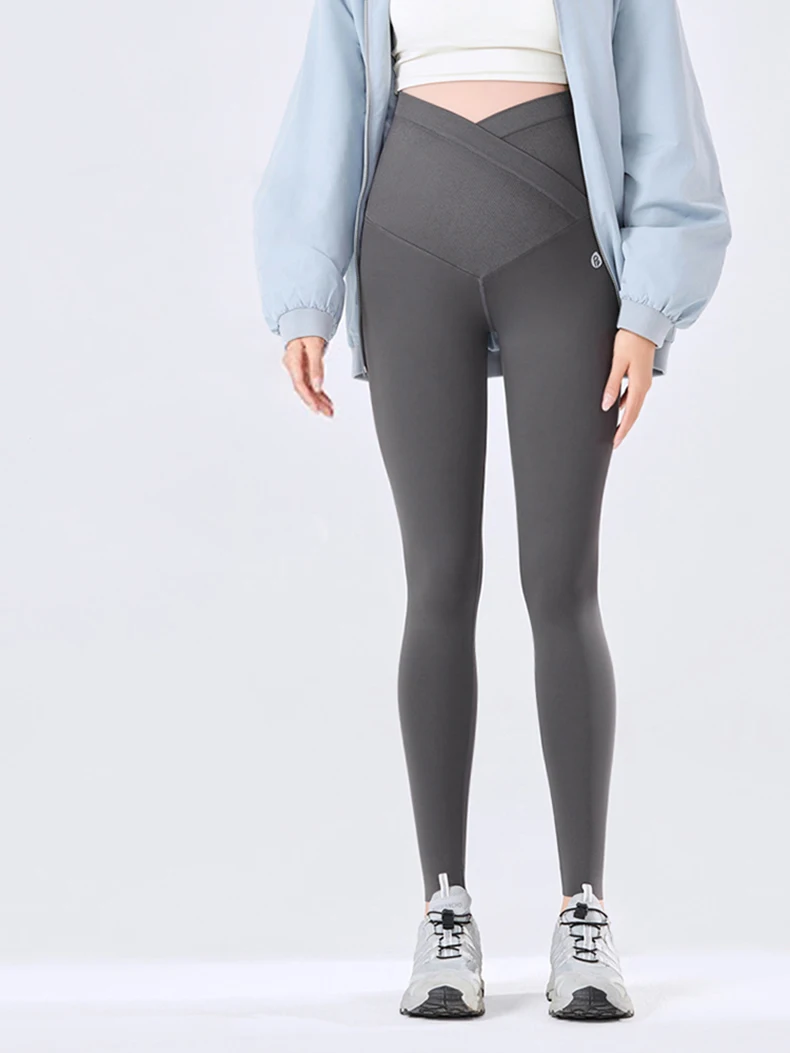 BIVIGAOS Spring Summer New Cross Waist Pregnant Women's Leggings High Elasticity Belly Support V-Waist Slim Fit Maternity Pants