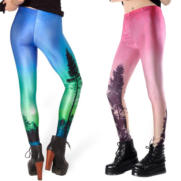 UPTOAILEI Quality Women Galaxy Elastic Tight Trouser Black Green Mermaid Printed Leggings Black Milk Leggins Summer