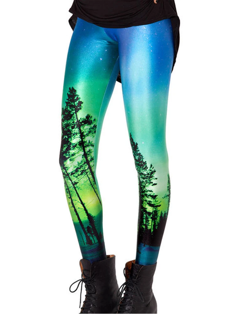 UPTOAILEI Quality Women Galaxy Elastic Tight Trouser Black Green Mermaid Printed Leggings Black Milk Leggins Summer