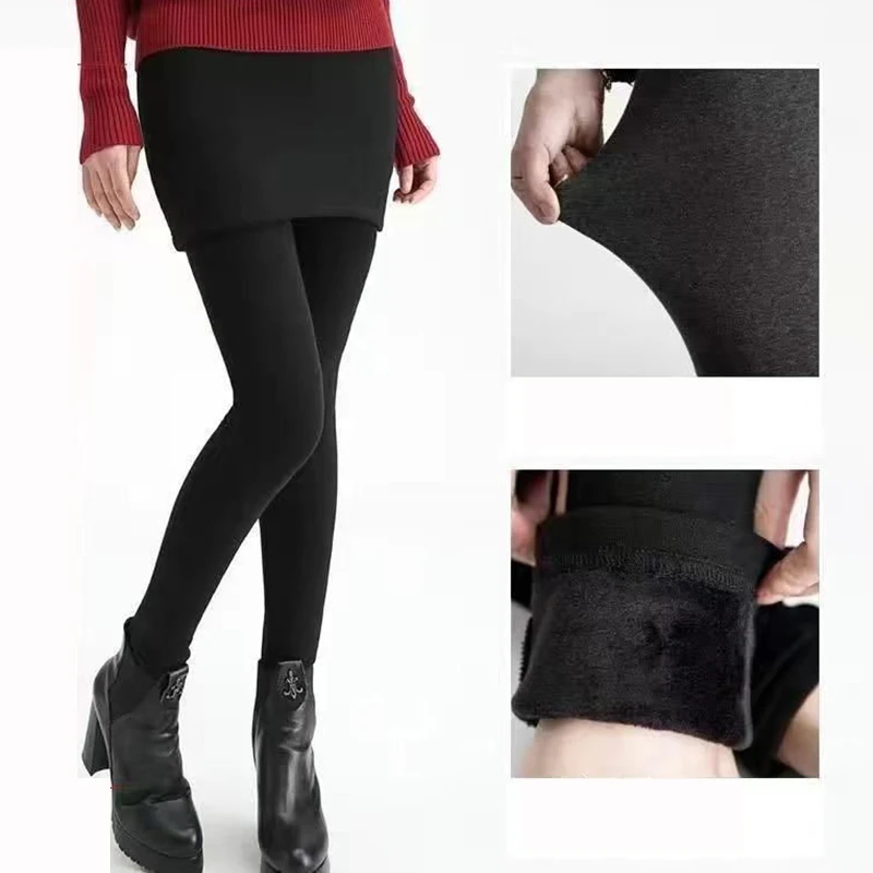 Winter Women Slim Fit Plush Thermal Leggings Girls High Waist Snow Warm Skinny Thin Trousers Lady Retro Fashion Fleece Pants