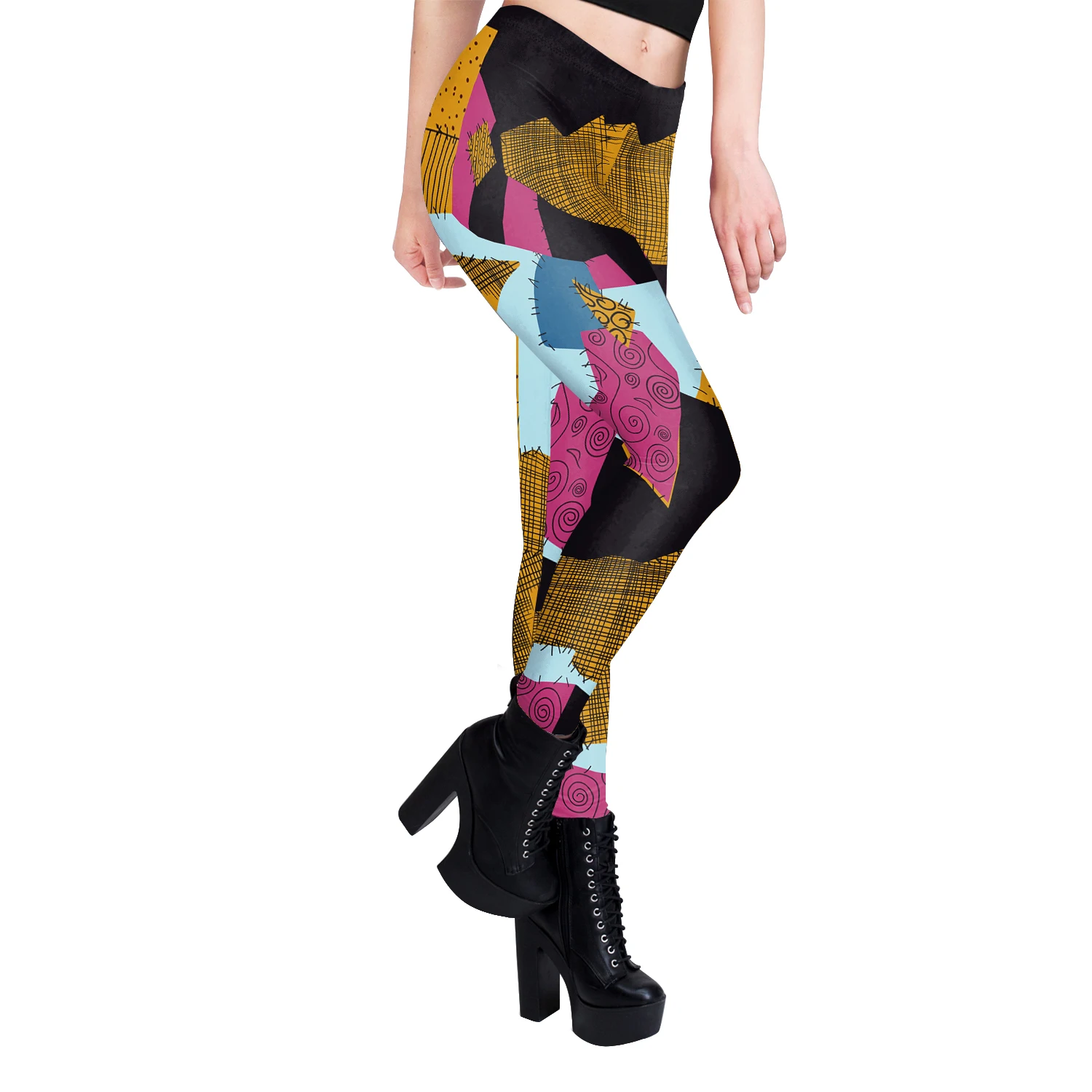 Nadanbao Sally Jack Halloween Leggings Women Movie Cosplay Pants Patchwork Pattern Party Trousers Casual Sexy Skinny Tights