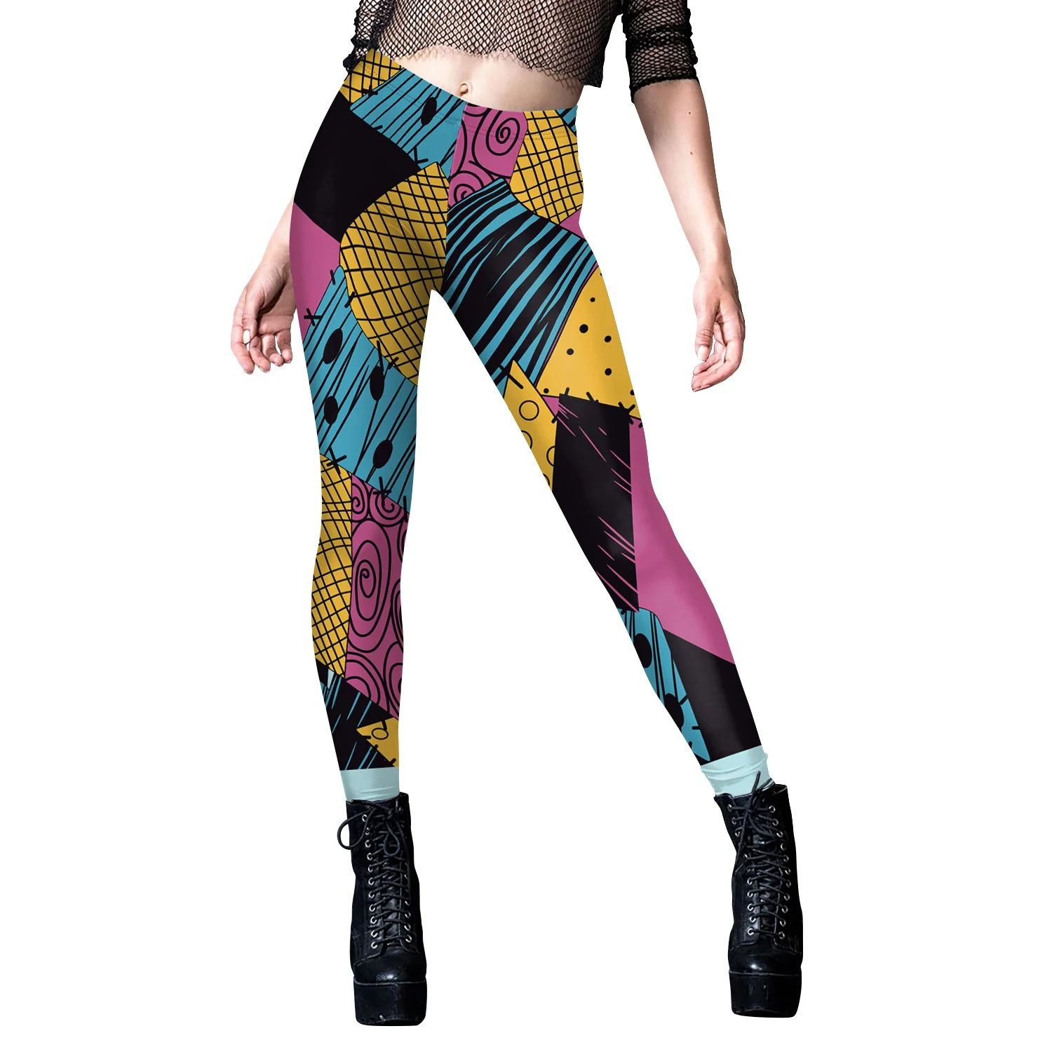 Nadanbao Sally Jack Halloween Leggings Women Movie Cosplay Pants Patchwork Pattern Party Trousers Casual Sexy Skinny Tights