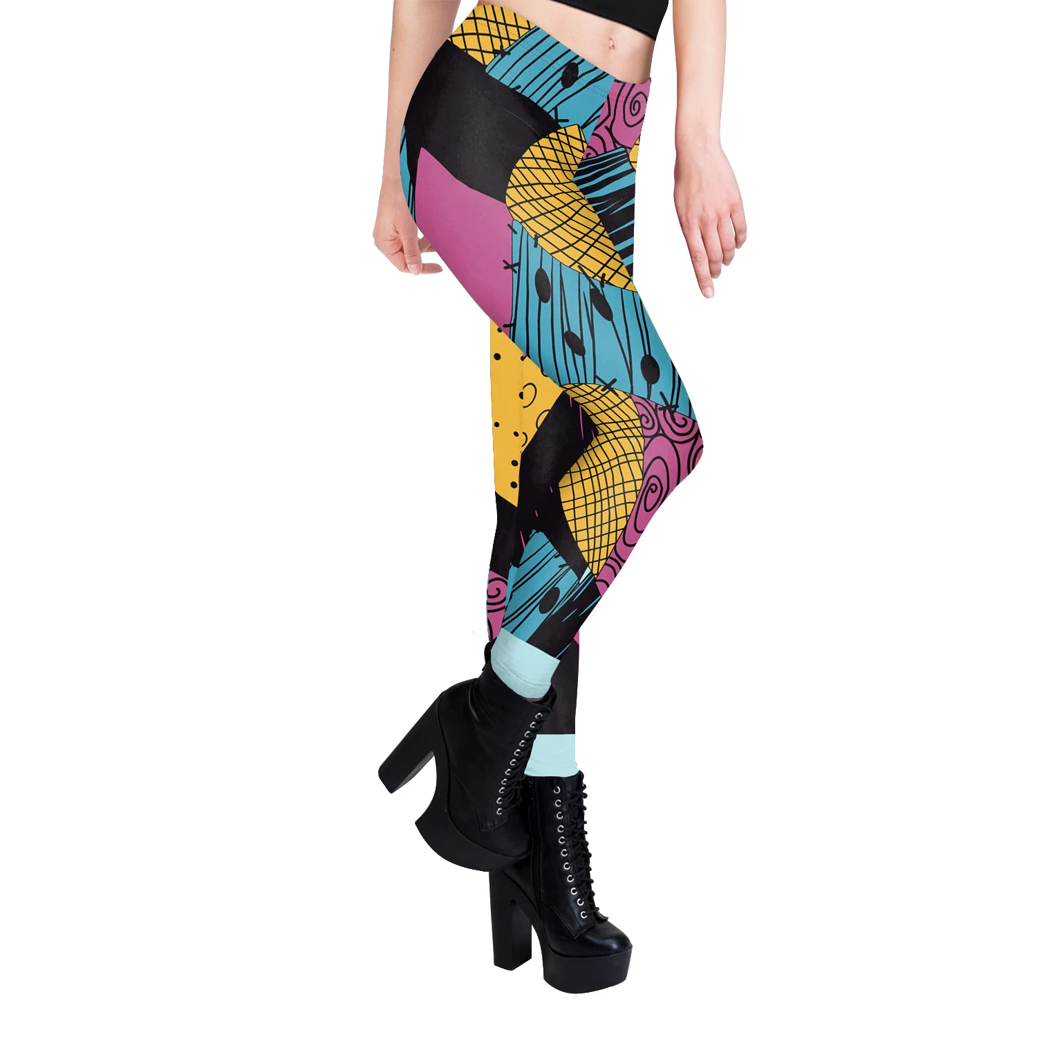 Nadanbao Sally Jack Halloween Leggings Women Movie Cosplay Pants Patchwork Pattern Party Trousers Casual Sexy Skinny Tights