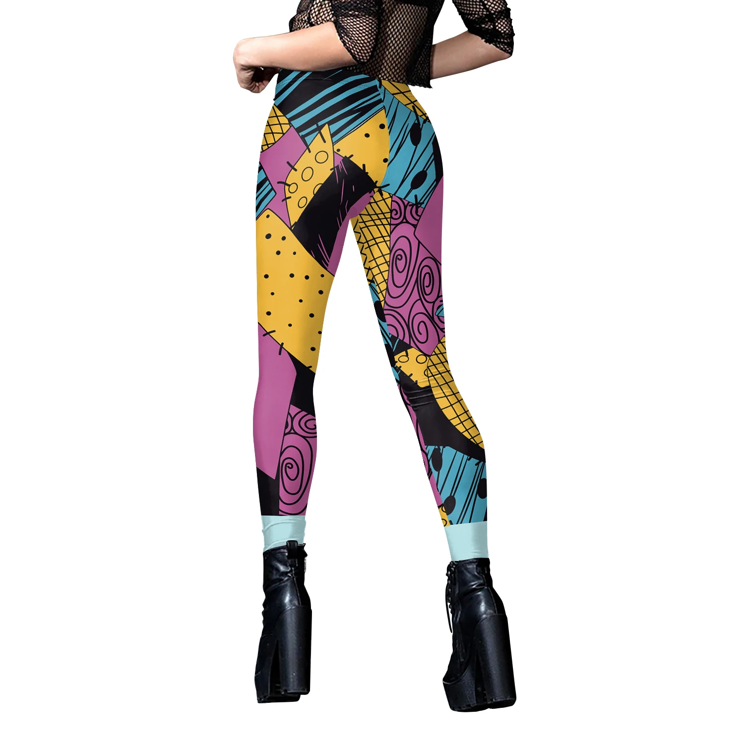 Nadanbao Sally Jack Halloween Leggings Women Movie Cosplay Pants Patchwork Pattern Party Trousers Casual Sexy Skinny Tights