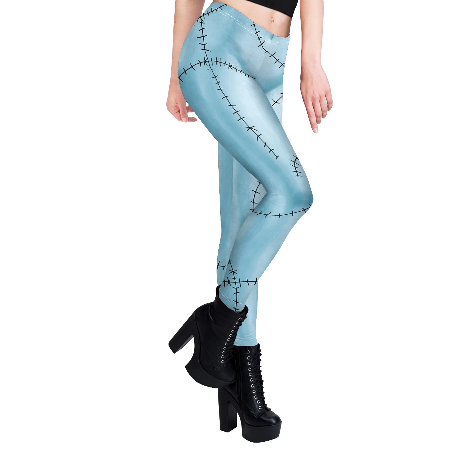 Nadanbao Sally Jack Halloween Leggings Women Movie Cosplay Pants Patchwork Pattern Party Trousers Casual Sexy Skinny Tights