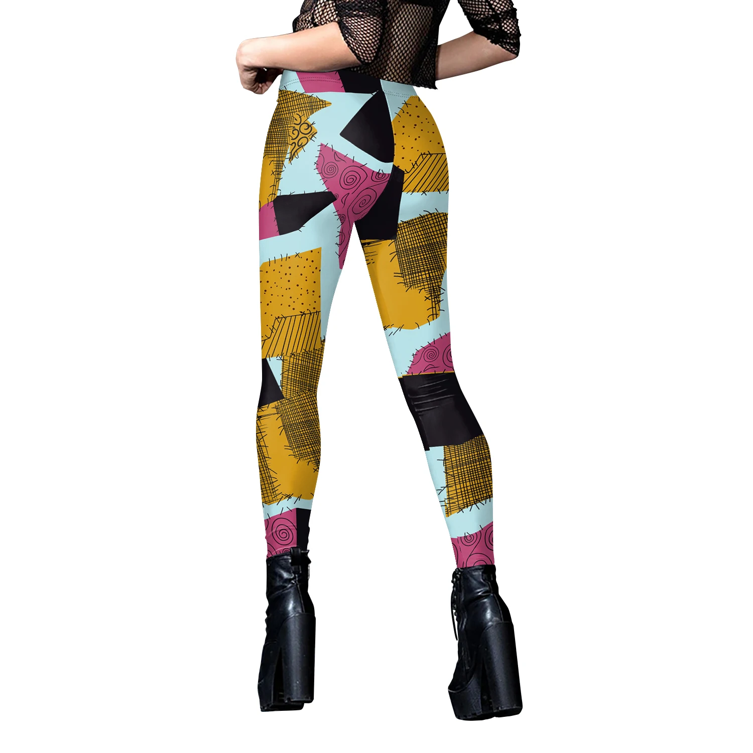 Nadanbao Sally Jack Halloween Leggings Women Movie Cosplay Pants Patchwork Pattern Party Trousers Casual Sexy Skinny Tights