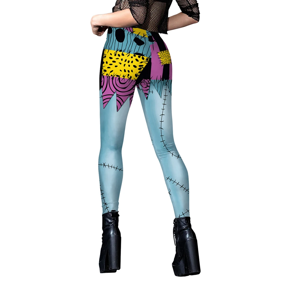 Nadanbao Sally Jack Halloween Leggings Women Movie Cosplay Pants Patchwork Pattern Party Trousers Casual Sexy Skinny Tights