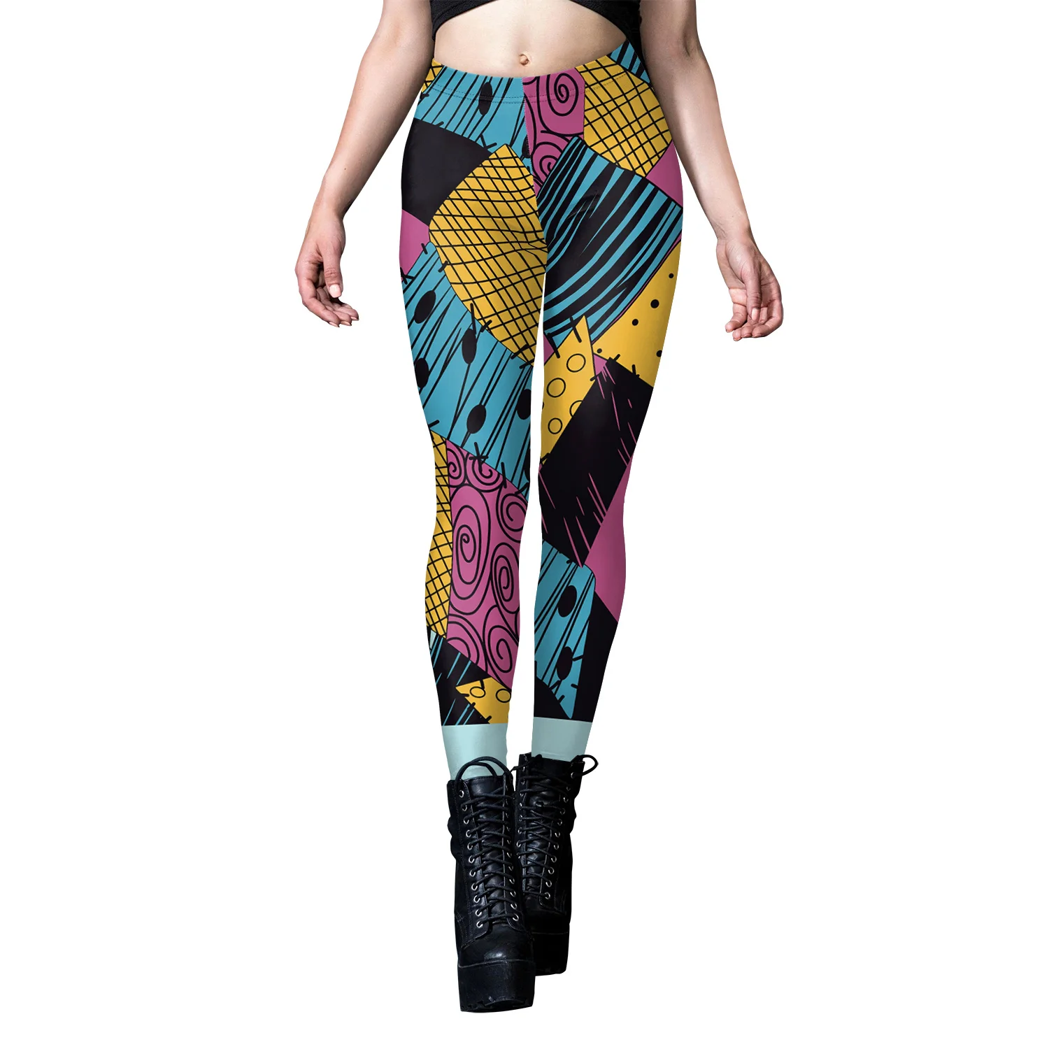 Nadanbao Sally Jack Halloween Leggings Women Movie Cosplay Pants Patchwork Pattern Party Trousers Casual Sexy Skinny Tights