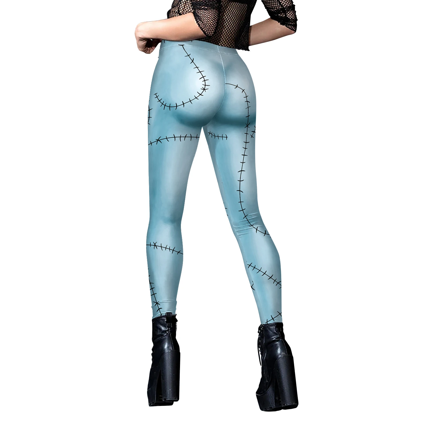 Nadanbao Sally Jack Halloween Leggings Women Movie Cosplay Pants Patchwork Pattern Party Trousers Casual Sexy Skinny Tights