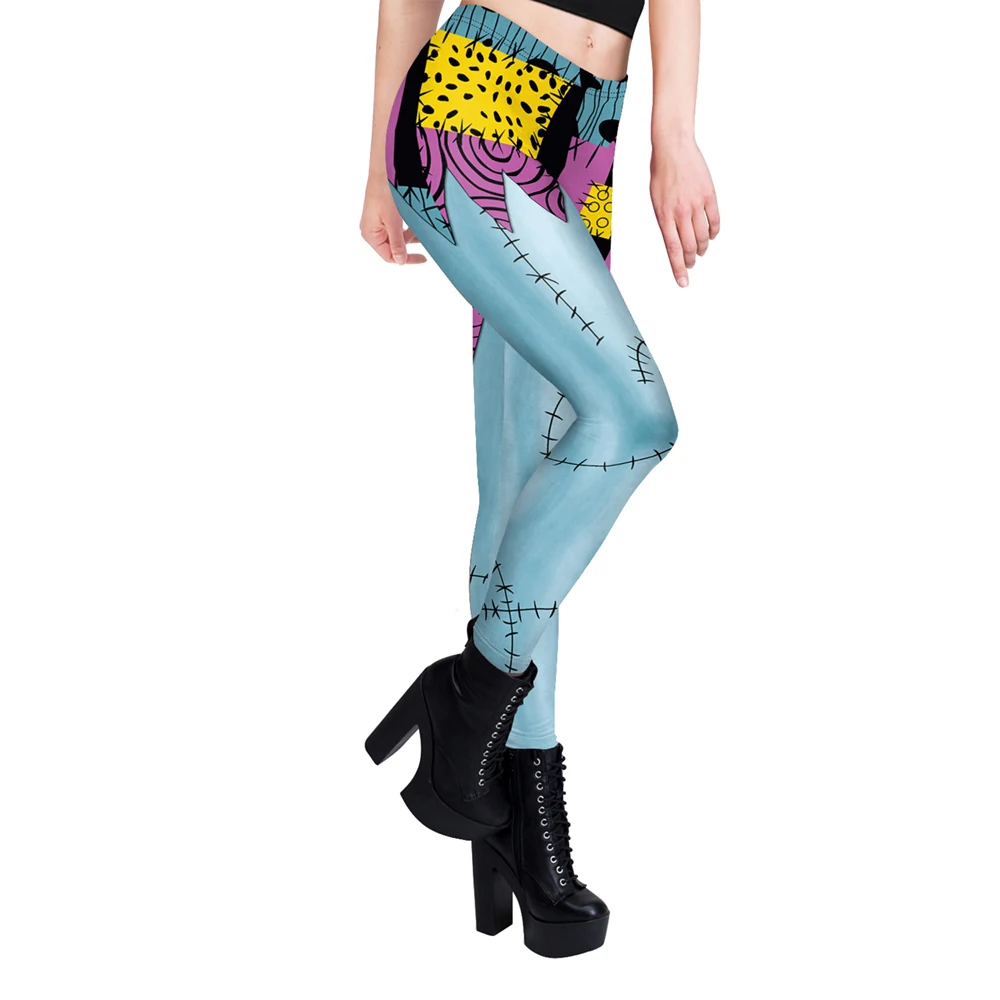 Nadanbao Sally Jack Halloween Leggings Women Movie Cosplay Pants Patchwork Pattern Party Trousers Casual Sexy Skinny Tights