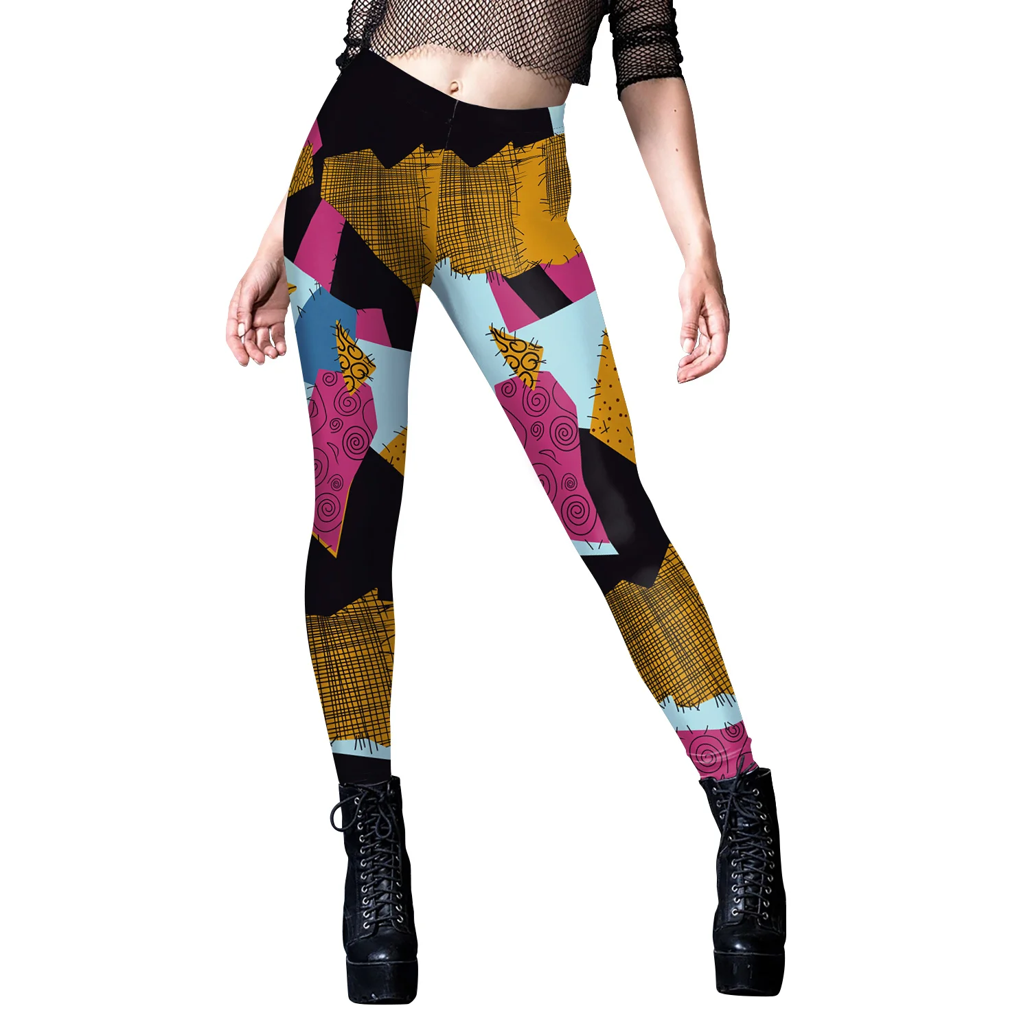 Nadanbao Sally Jack Halloween Leggings Women Movie Cosplay Pants Patchwork Pattern Party Trousers Casual Sexy Skinny Tights