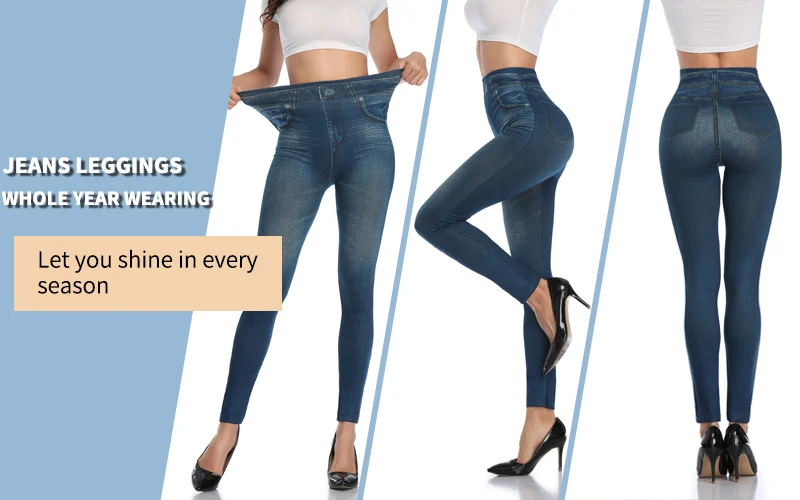Miss Moly Fashion Slim Women Leggings Faux Denim Jeans Leggings Sexy Printing Summer Leggings Casual Pencil Pants Fitness Pants