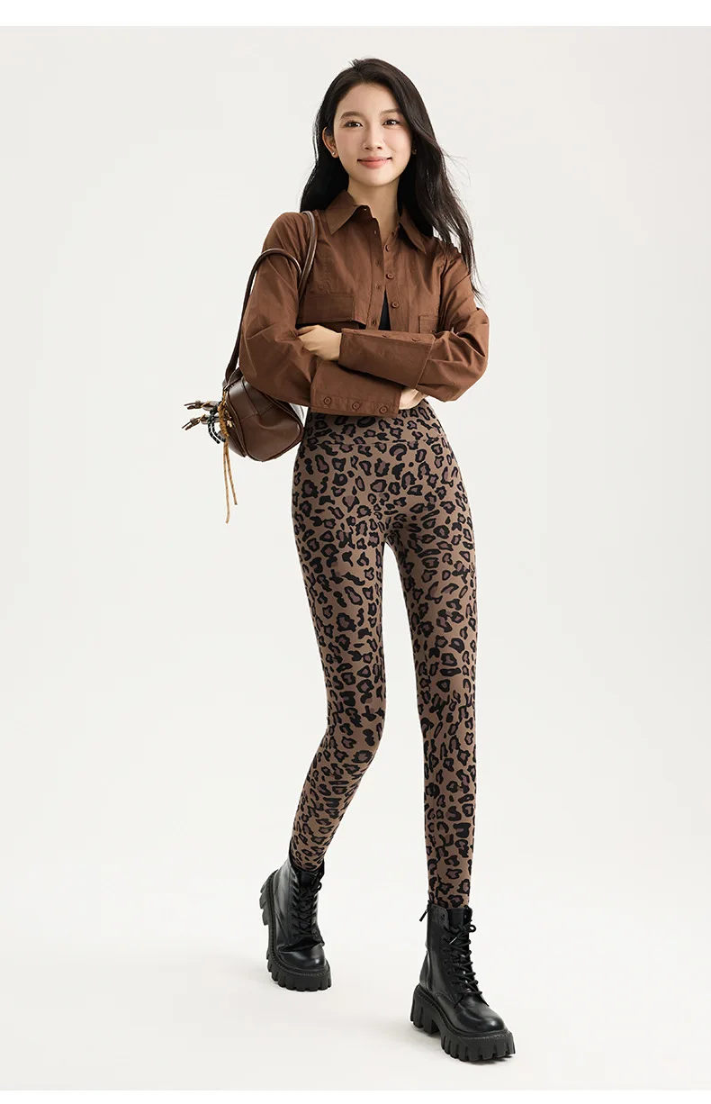 BIVIGAOS Spring Autumn Leopard Sharkskin Leggings Women High Waist Elastic Tight Sexy Yoga Leggings Slim Sports Fitness Leggings