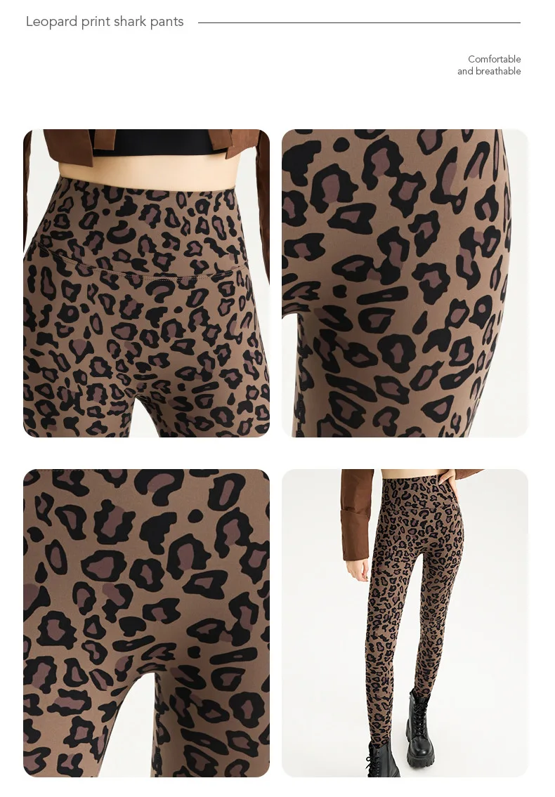 BIVIGAOS Spring Autumn Leopard Sharkskin Leggings Women High Waist Elastic Tight Sexy Yoga Leggings Slim Sports Fitness Leggings