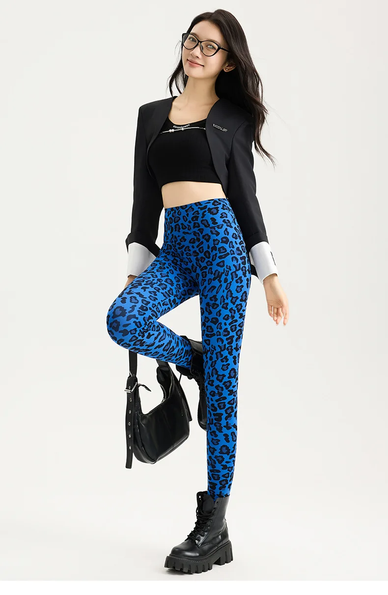BIVIGAOS Spring Autumn Leopard Sharkskin Leggings Women High Waist Elastic Tight Sexy Yoga Leggings Slim Sports Fitness Leggings