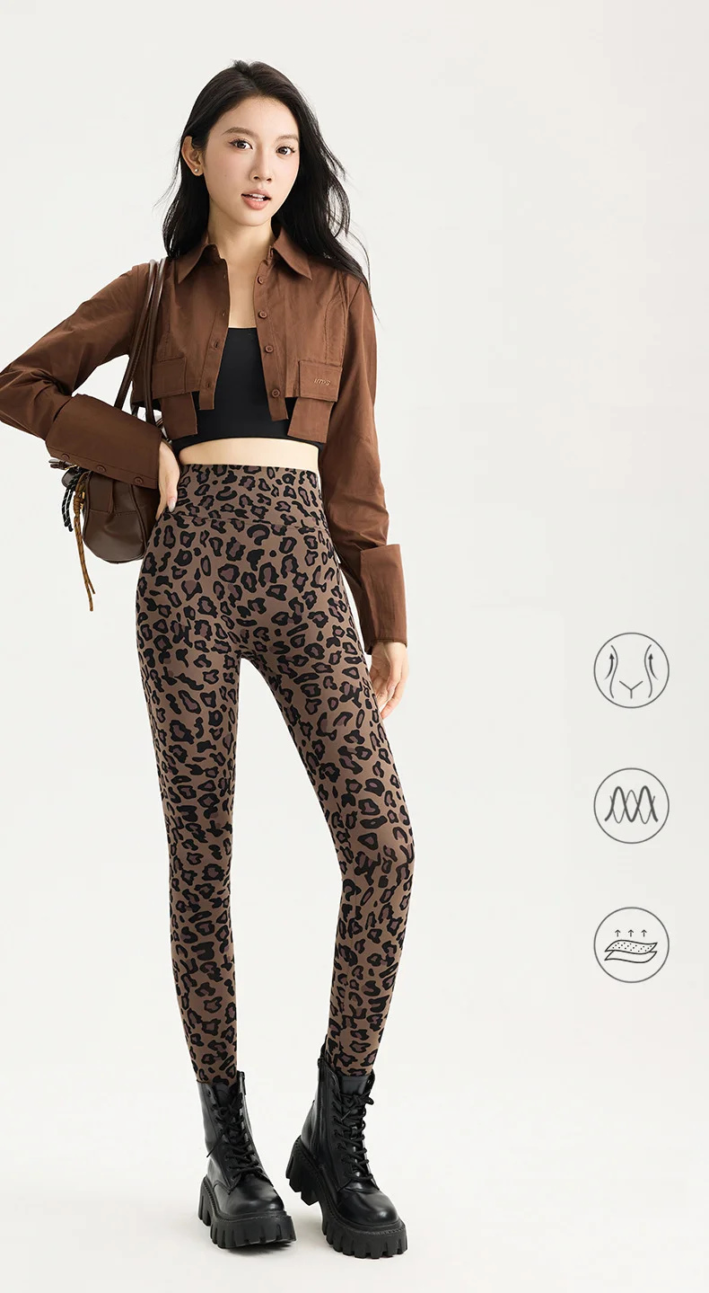 BIVIGAOS Spring Autumn Leopard Sharkskin Leggings Women High Waist Elastic Tight Sexy Yoga Leggings Slim Sports Fitness Leggings