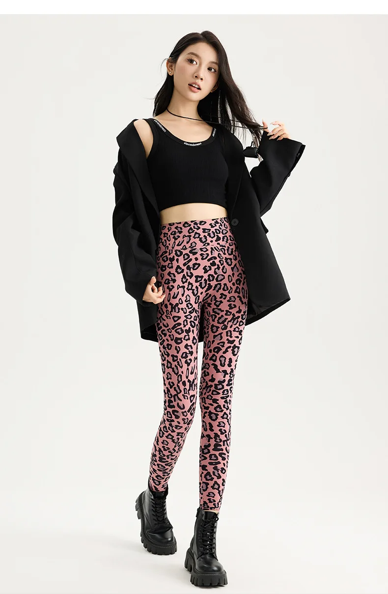 BIVIGAOS Spring Autumn Leopard Sharkskin Leggings Women High Waist Elastic Tight Sexy Yoga Leggings Slim Sports Fitness Leggings