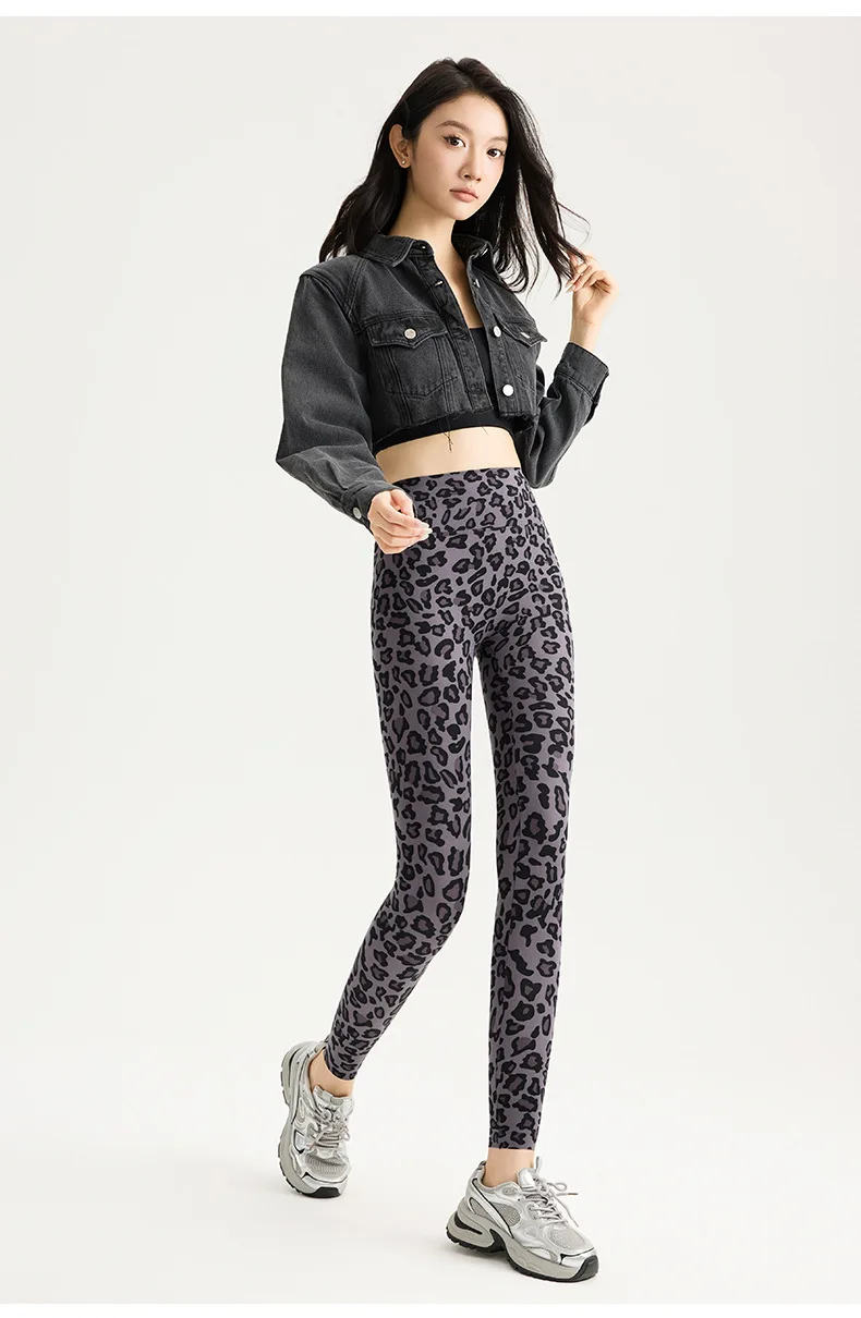 BIVIGAOS Spring Autumn Leopard Sharkskin Leggings Women High Waist Elastic Tight Sexy Yoga Leggings Slim Sports Fitness Leggings