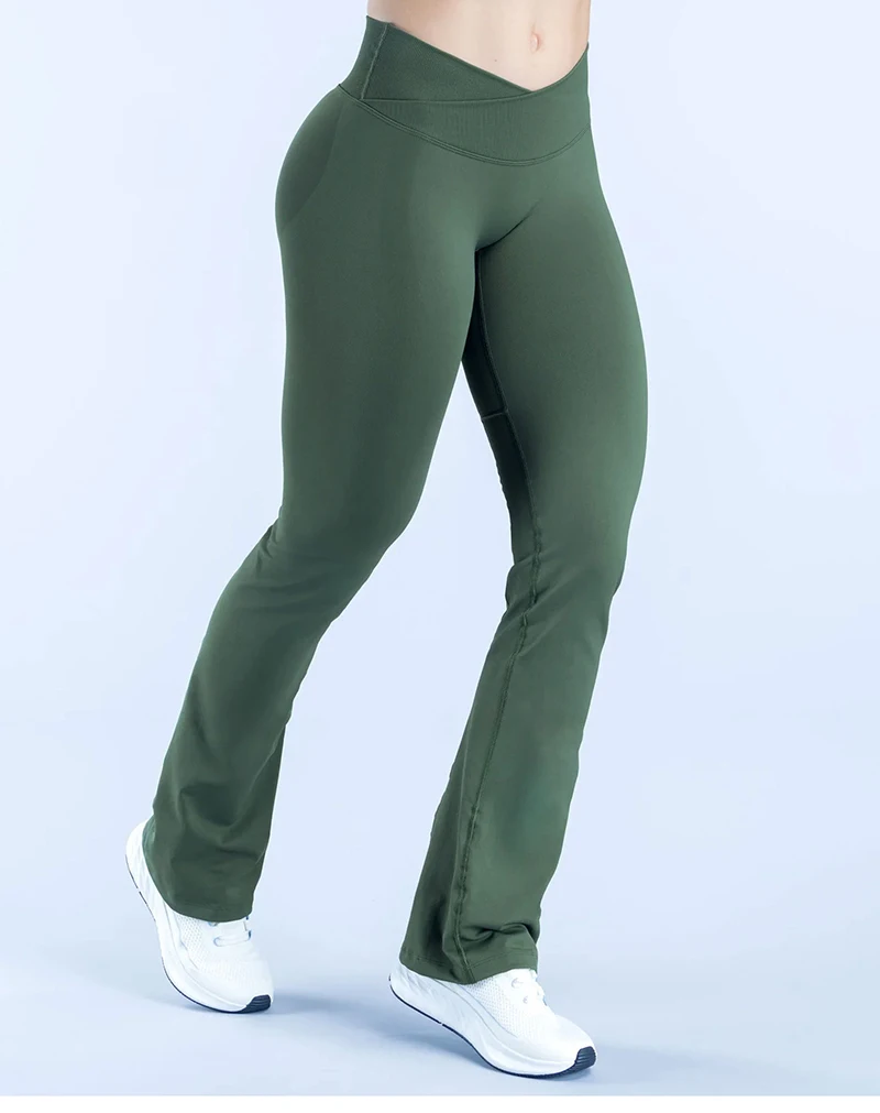 WAREBALL Vision Flares Women Gym Fashion Flared Pants Waist Cross Seamless Sports Leggings Fitness Wide-leg Trousers