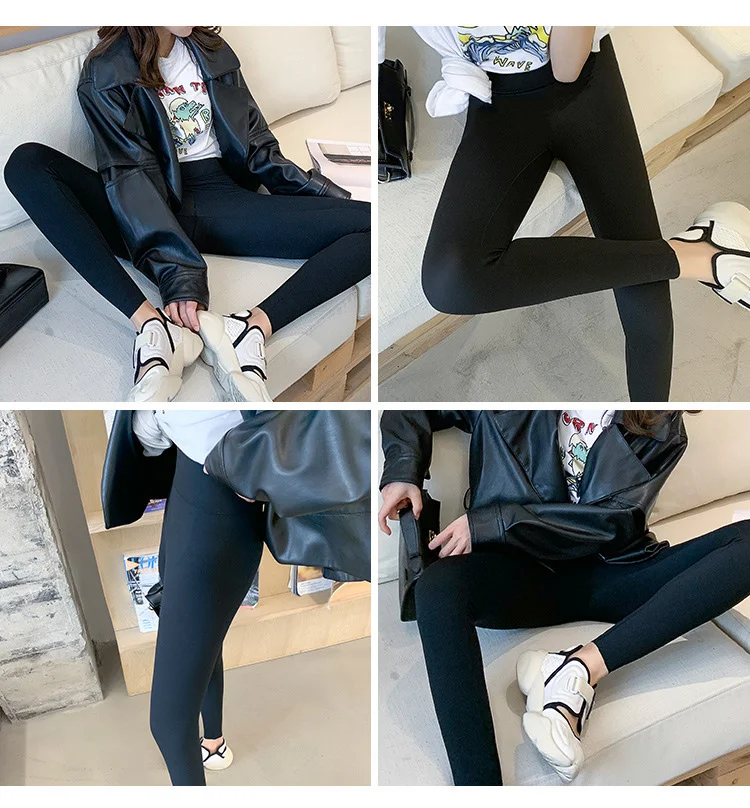 BIVIGAOS New Women Sharkskin Black Leggings Thin Workout Stretch Sexy Fitness Leggings Skinny Legs Slimming Sport Leggings