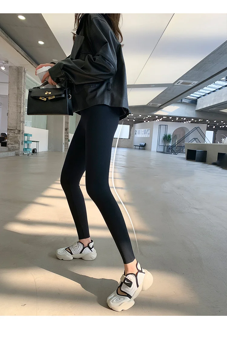 BIVIGAOS New Women Sharkskin Black Leggings Thin Workout Stretch Sexy Fitness Leggings Skinny Legs Slimming Sport Leggings