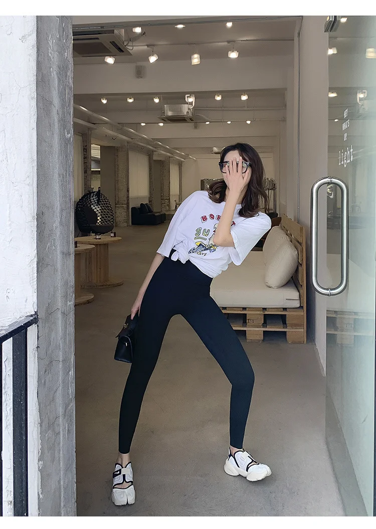 BIVIGAOS New Women Sharkskin Black Leggings Thin Workout Stretch Sexy Fitness Leggings Skinny Legs Slimming Sport Leggings