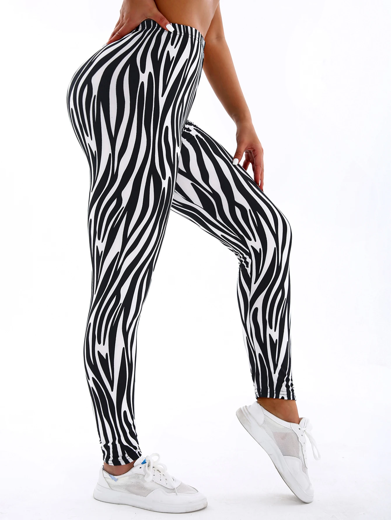 Casual Fashionable Brushed High Elasticity Sexy Tight Fitting Irregular Striped Leggings Sports Slimming Yoga Pants