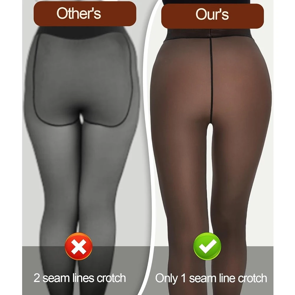 One Seam Fleece Lined Tights Fake Translucent Pantyhose Skin Tone Thermal Leggings Sheer Tights One Line Warm Base Layer