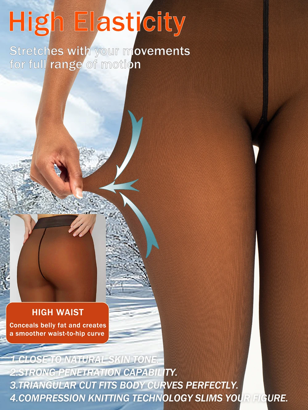 One Seam Fleece Lined Tights Fake Translucent Pantyhose Skin Tone Thermal Leggings Sheer Tights One Line Warm Base Layer