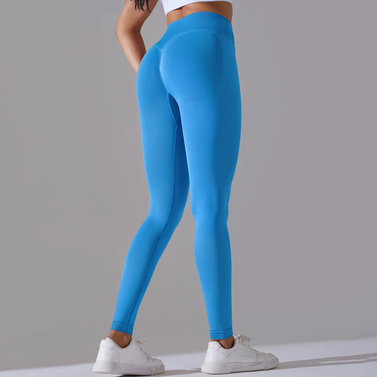 Seamless Yoga Pant Cross Over Waistband Sports Fitness Legging Women High Waist Gym Scrunch Butt Running Workout Leggings