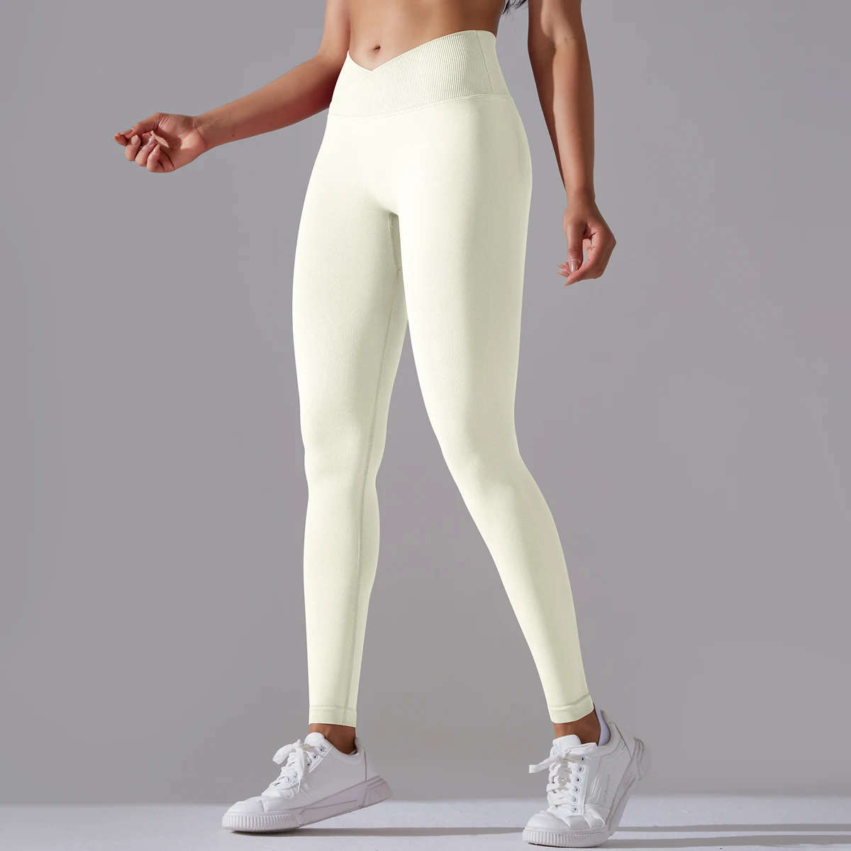 Seamless Yoga Pant Cross Over Waistband Sports Fitness Legging Women High Waist Gym Scrunch Butt Running Workout Leggings