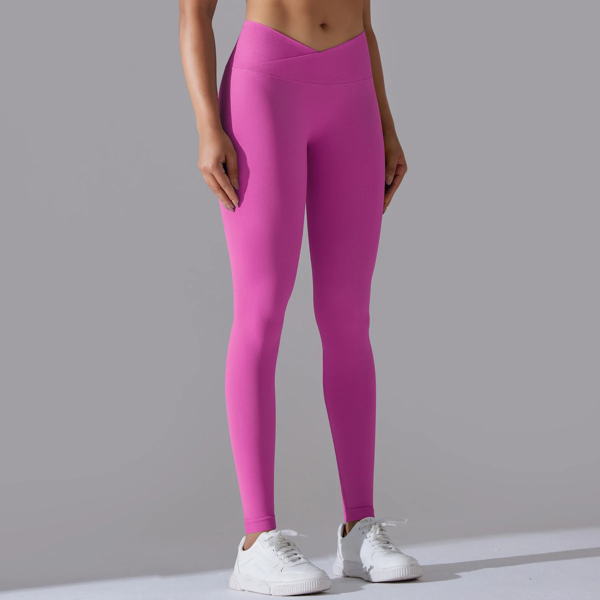 Seamless Yoga Pant Cross Over Waistband Sports Fitness Legging Women High Waist Gym Scrunch Butt Running Workout Leggings