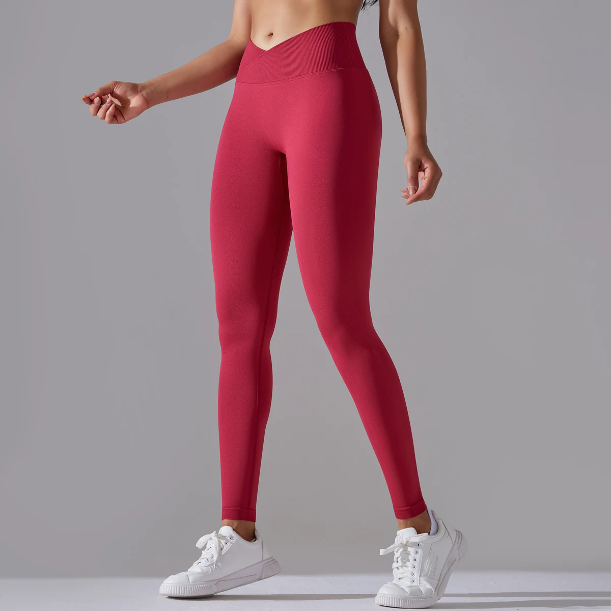 Seamless Yoga Pant Cross Over Waistband Sports Fitness Legging Women High Waist Gym Scrunch Butt Running Workout Leggings
