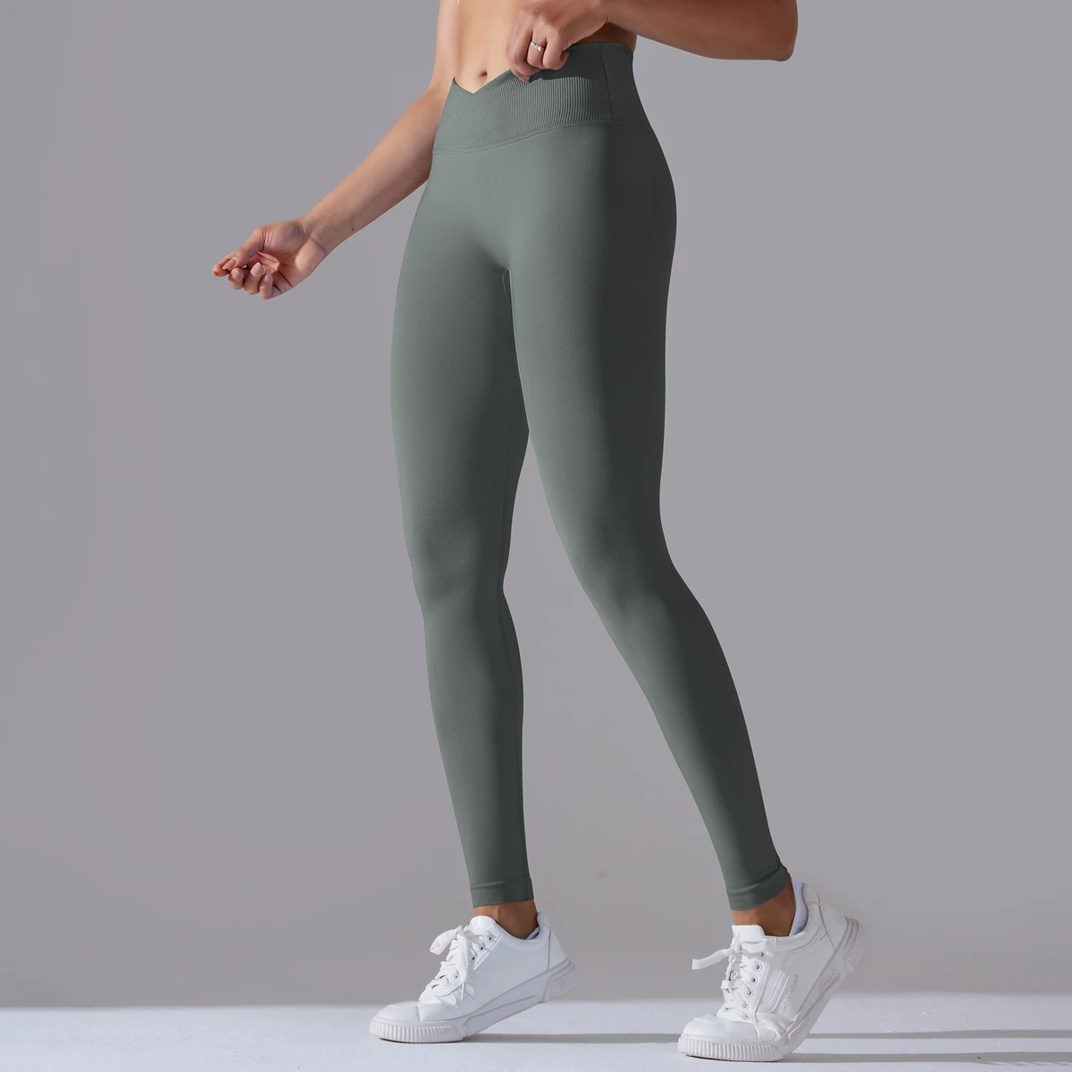 Seamless Yoga Pant Cross Over Waistband Sports Fitness Legging Women High Waist Gym Scrunch Butt Running Workout Leggings