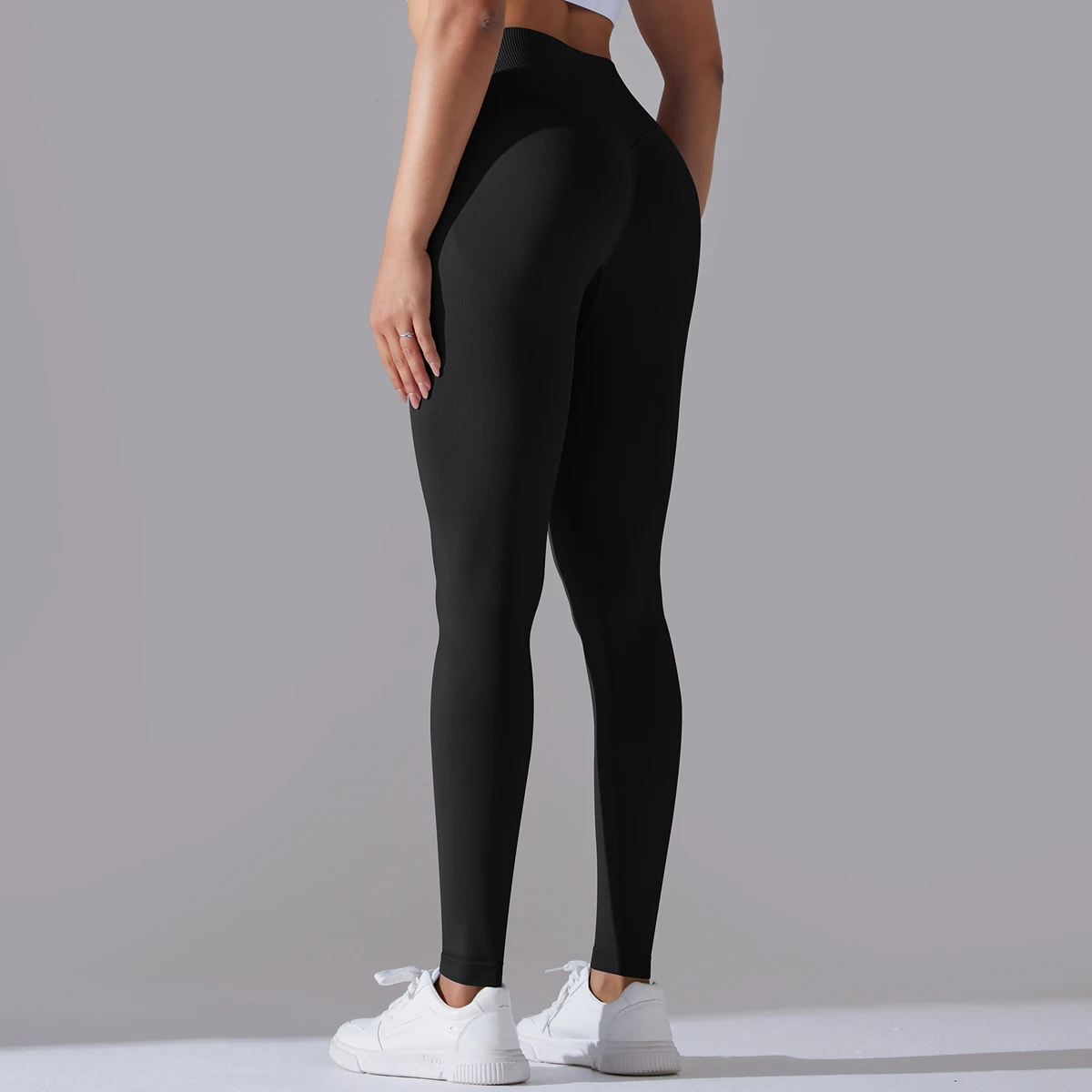 Seamless Yoga Pant Cross Over Waistband Sports Fitness Legging Women High Waist Gym Scrunch Butt Running Workout Leggings