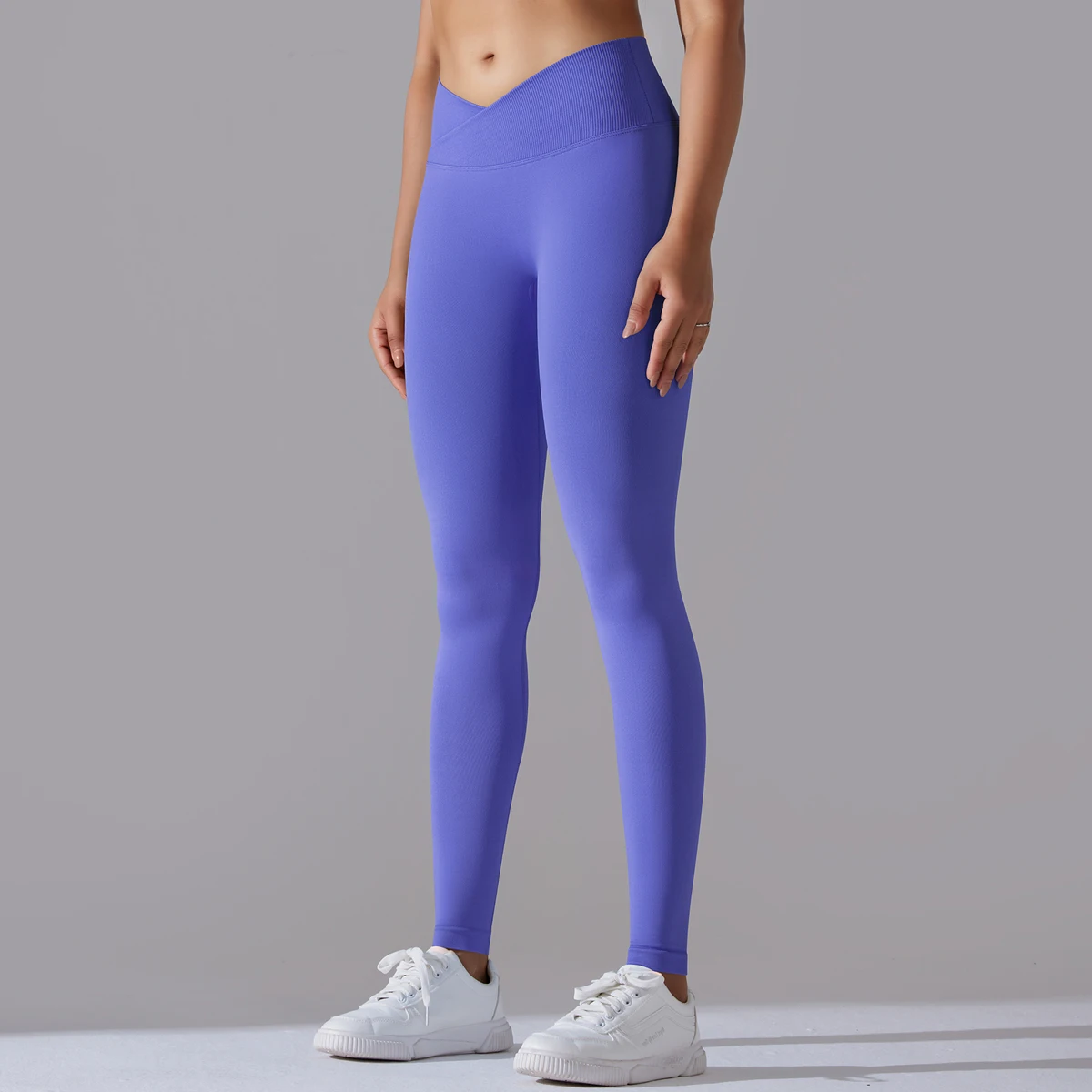 Seamless Yoga Pant Cross Over Waistband Sports Fitness Legging Women High Waist Gym Scrunch Butt Running Workout Leggings