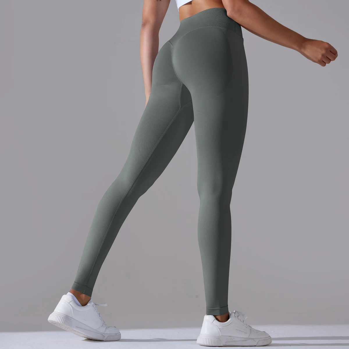 Seamless Yoga Pant Cross Over Waistband Sports Fitness Legging Women High Waist Gym Scrunch Butt Running Workout Leggings