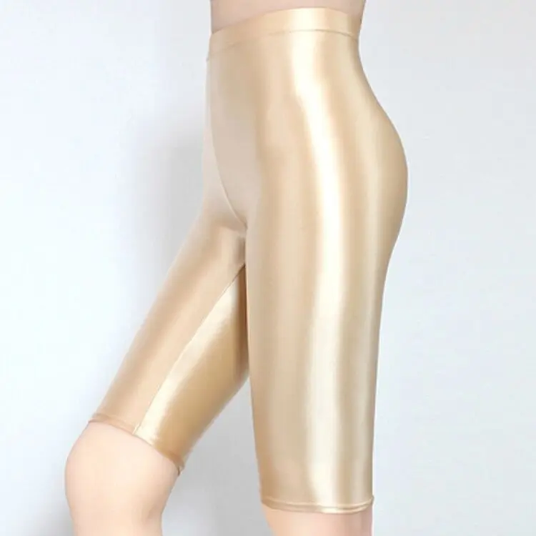 MJINM Silky Oily Skinny Sports Shorts for Women, Glossy Underwear, Cycling Pants, Bodybuilding, Thin, Tight, Five Point