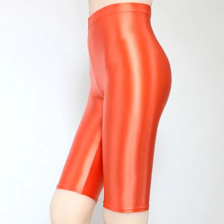 MJINM Silky Oily Skinny Sports Shorts for Women, Glossy Underwear, Cycling Pants, Bodybuilding, Thin, Tight, Five Point