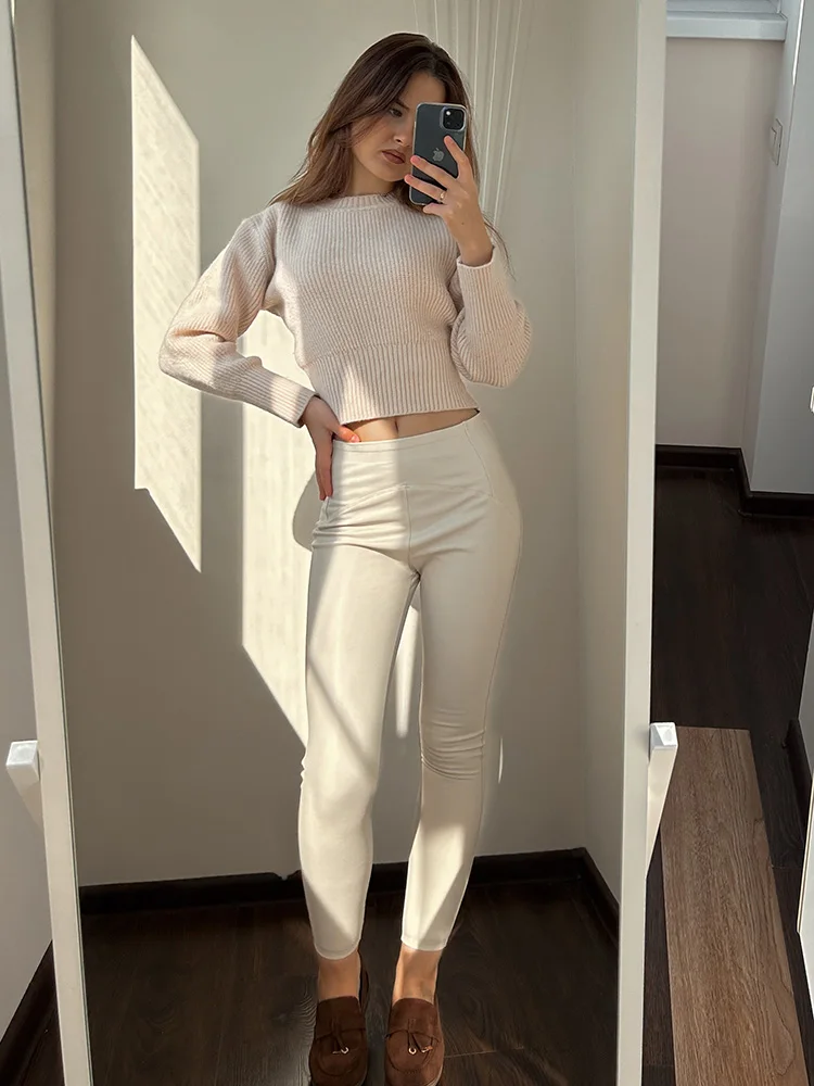 Winter Thin Fleece Pu Leather Leggings For Women High Waist Stretch Basic Faux Leather Pants Velvet Black PU Warm Legging Women