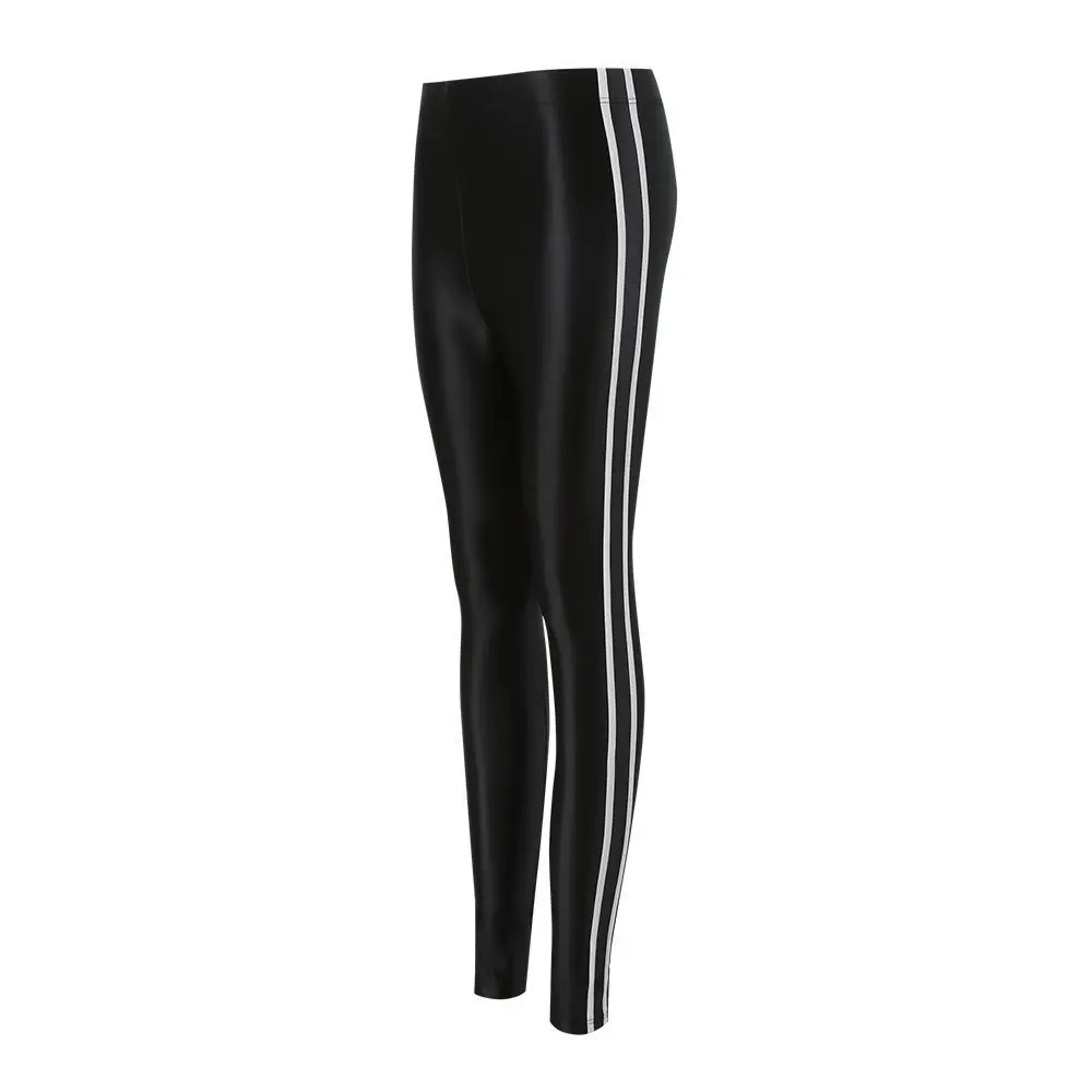 Glossy striped leggings pants High waist women Sexy slim seam workout leggings