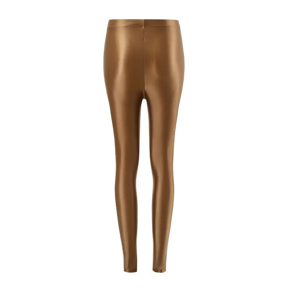 Glossy striped leggings pants High waist women Sexy slim seam workout leggings