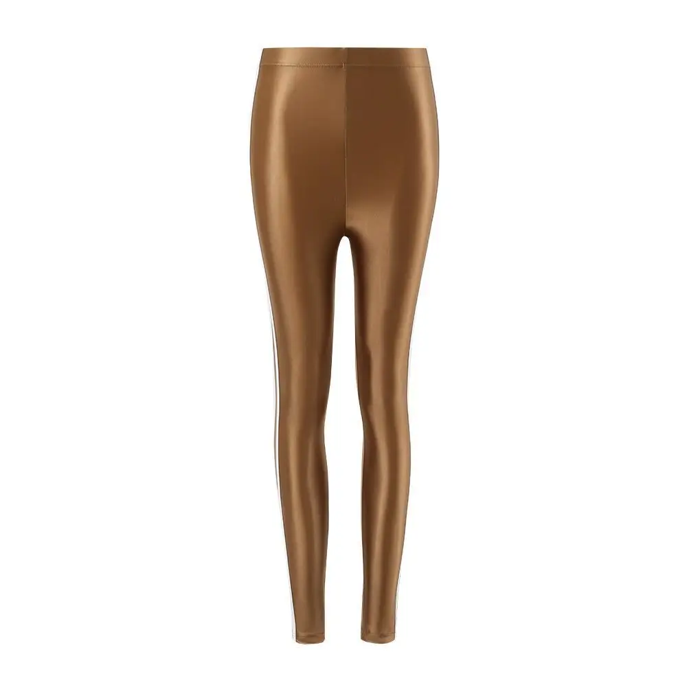 Glossy striped leggings pants High waist women Sexy slim seam workout leggings