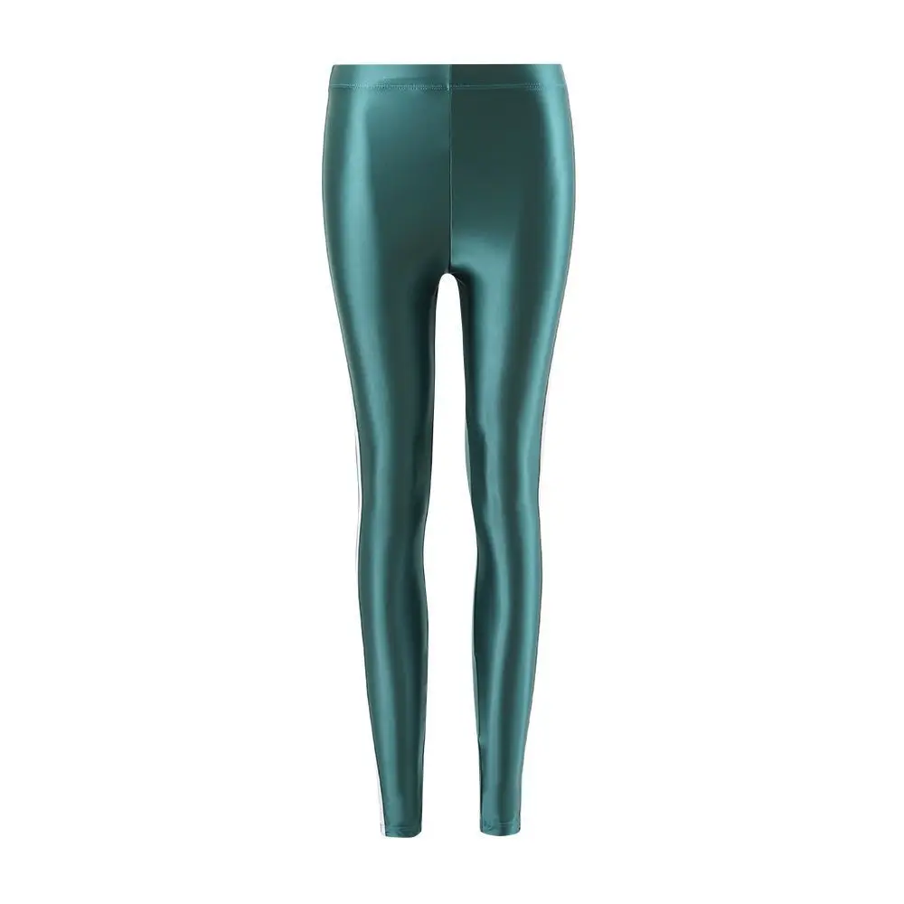 Glossy striped leggings pants High waist women Sexy slim seam workout leggings