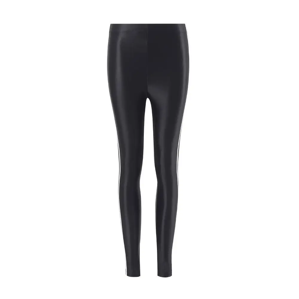 Glossy striped leggings pants High waist women Sexy slim seam workout leggings