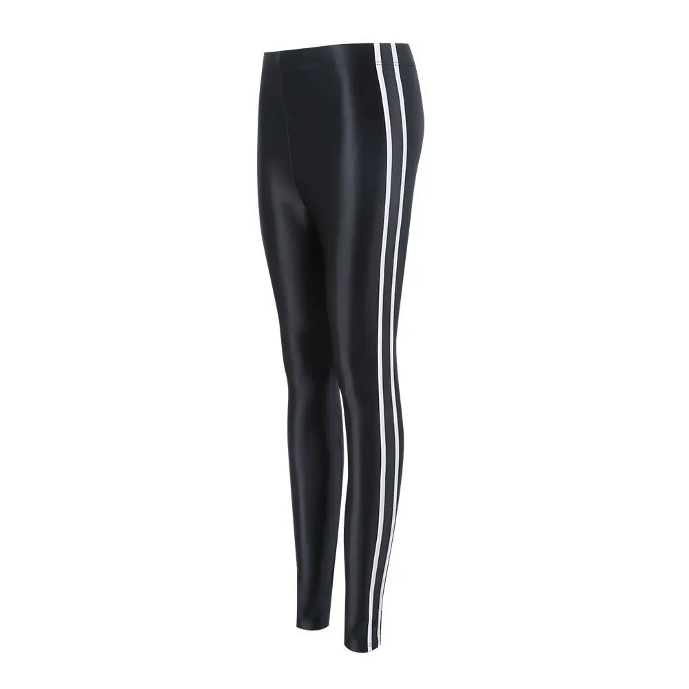 Glossy striped leggings pants High waist women Sexy slim seam workout leggings