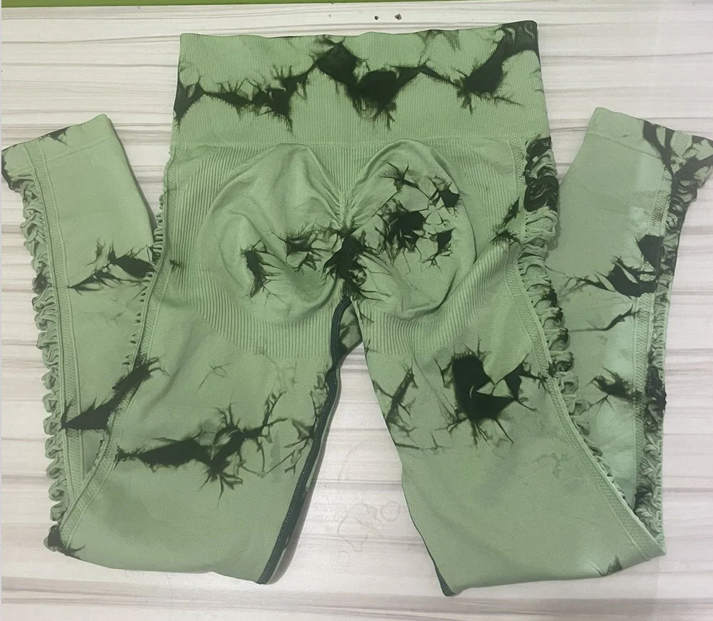 Women Tie Dye Hollow Out Leggings Sports Yoga Pants Fitness Sportswear Sexy High Waist Push Up Gym Tights Running Leggings