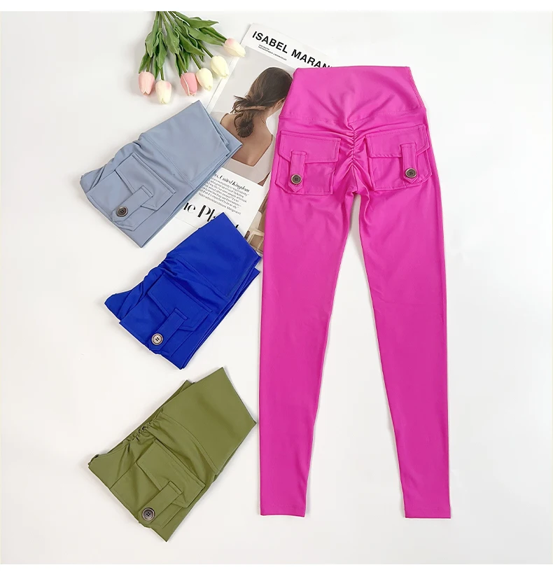 Women High Waist Fitness Yoga Pants Sports Stretch Leggings Back Pockets Push Up Leggings Workout Running Gym Clothing