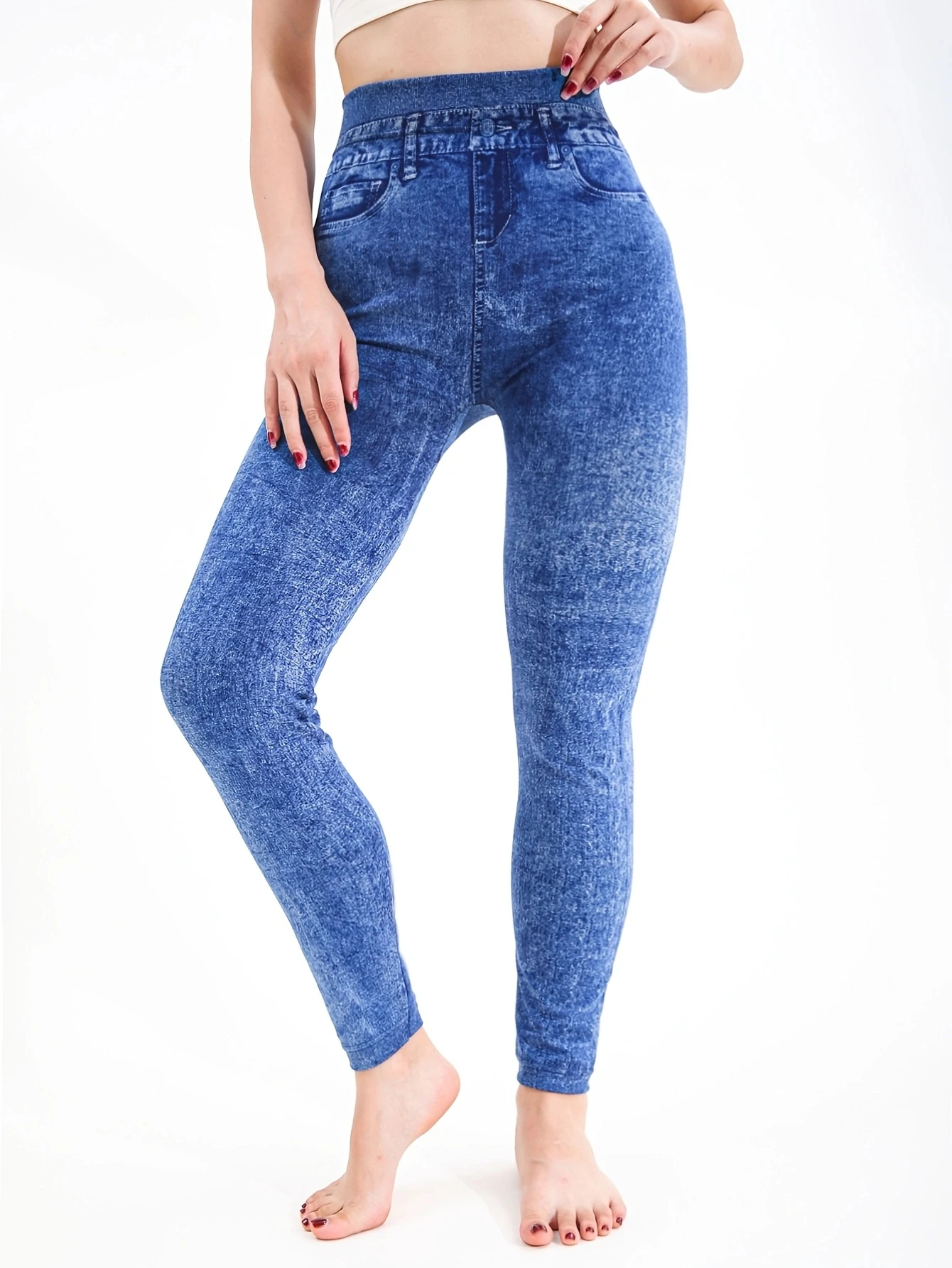 Grinding White Imitation Denim Casual Tight Pants Women's Legging high Stretch Fitness Yoga Pants Sexy Nine Point Pencil Pants
