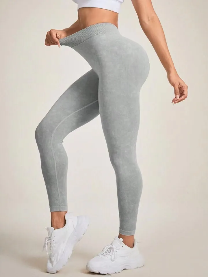 Frosted Water Wash Back V Waist Peach Hip Yoga Pants for Women Outdoor Sport Fitness Running Cycling Workout Tight Leggings